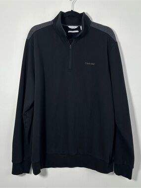 Calvin Klein Men’s XL Soft Touch Fleece Quarter Zip Pullover Black Gray
